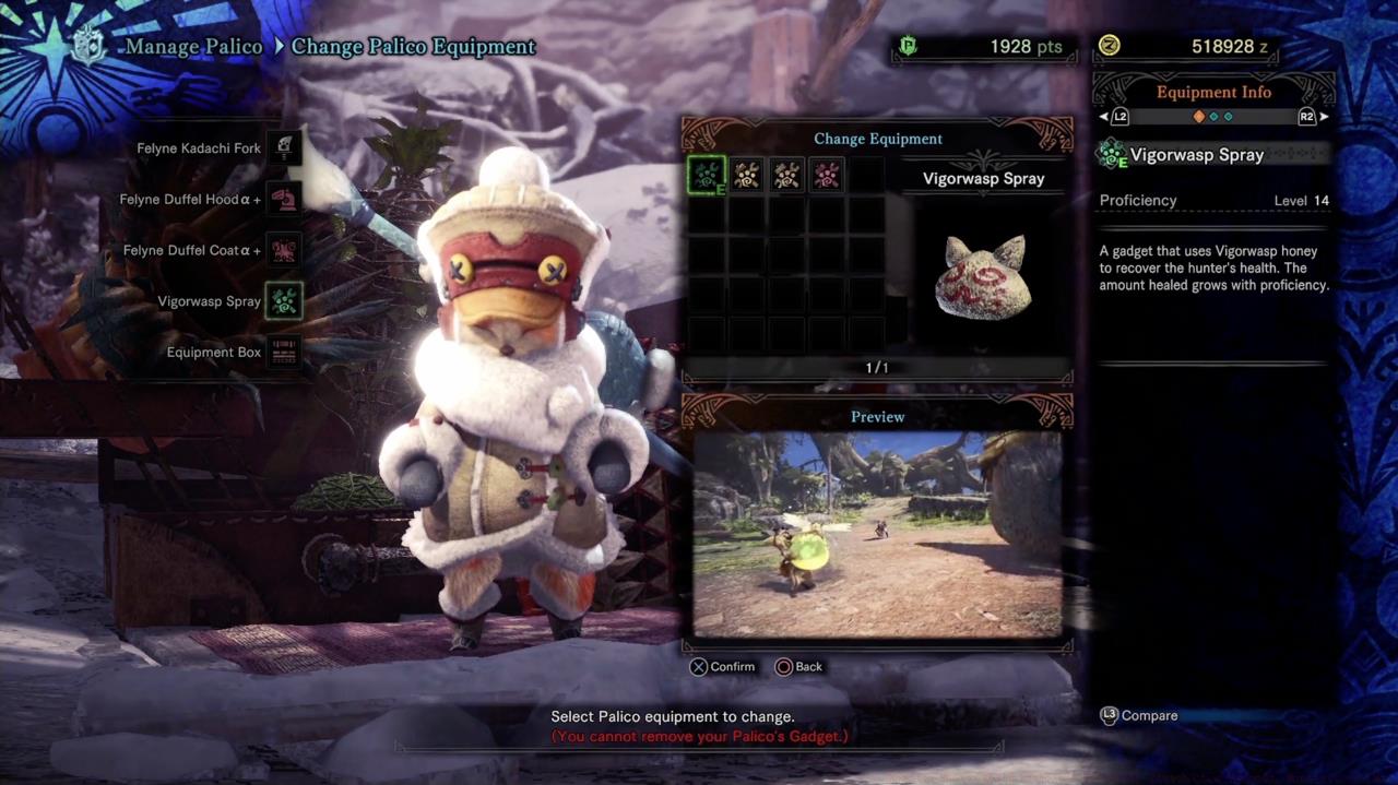 New Palico Equipment Upgrades